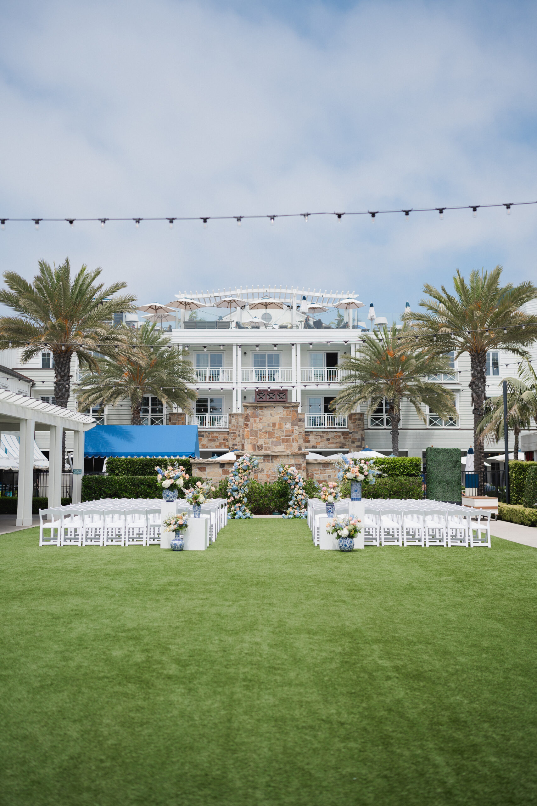 wedding ceremony details at the lawn at the Lido House in Newport Beach